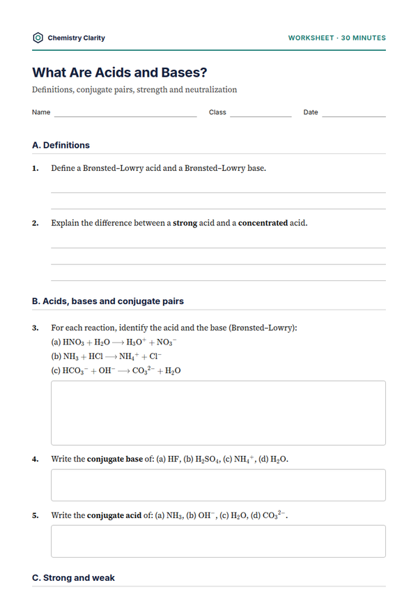 Preview of the first page of Acids and Bases Worksheet