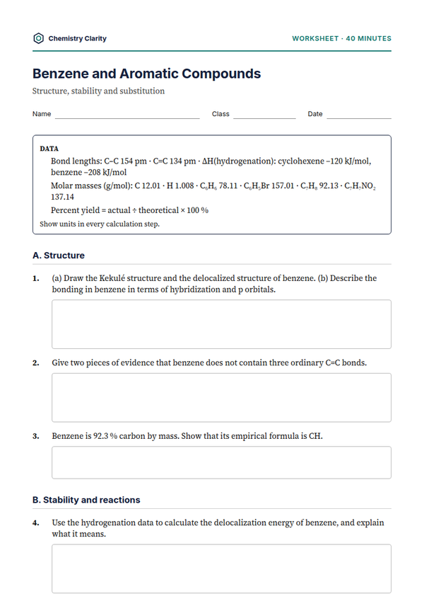 Preview of the first page of Benzene and Aromatic Compounds Worksheet