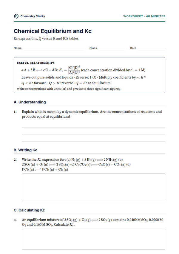 Preview of the first page of Chemical Equilibrium Worksheet