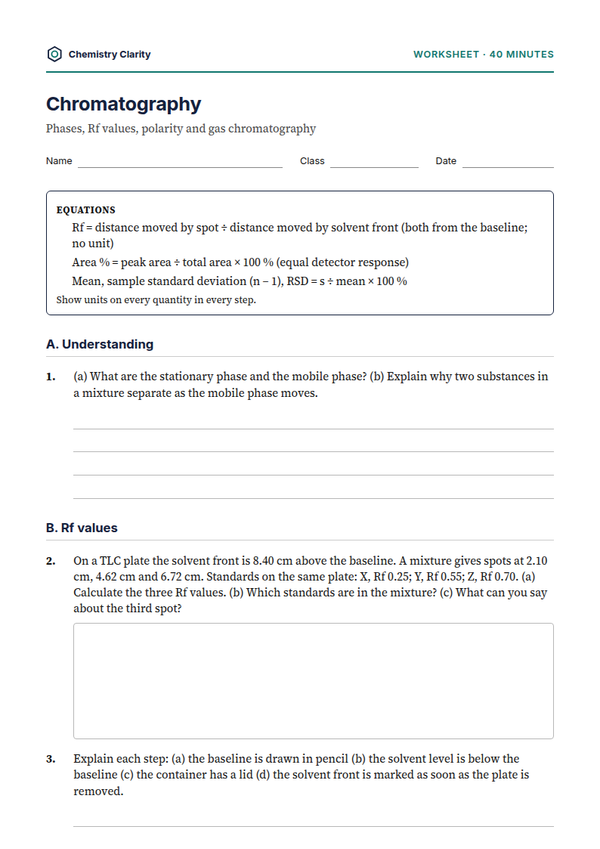 Preview of the first page of Chromatography Worksheet