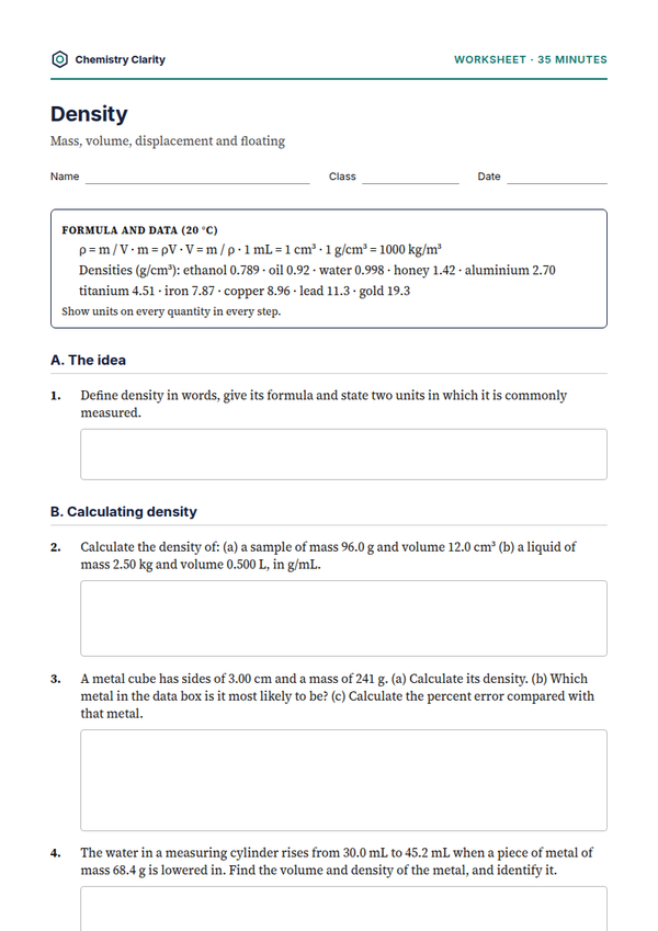 Preview of the first page of Density Worksheet