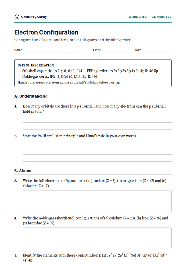 Preview of the first page of Electron Configuration Worksheet