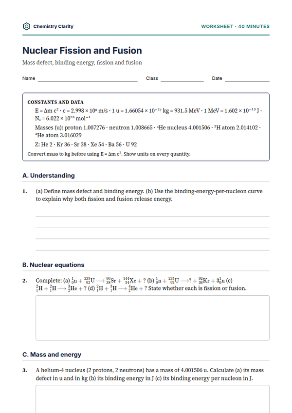 Preview of the first page of Nuclear Fission and Fusion Worksheet