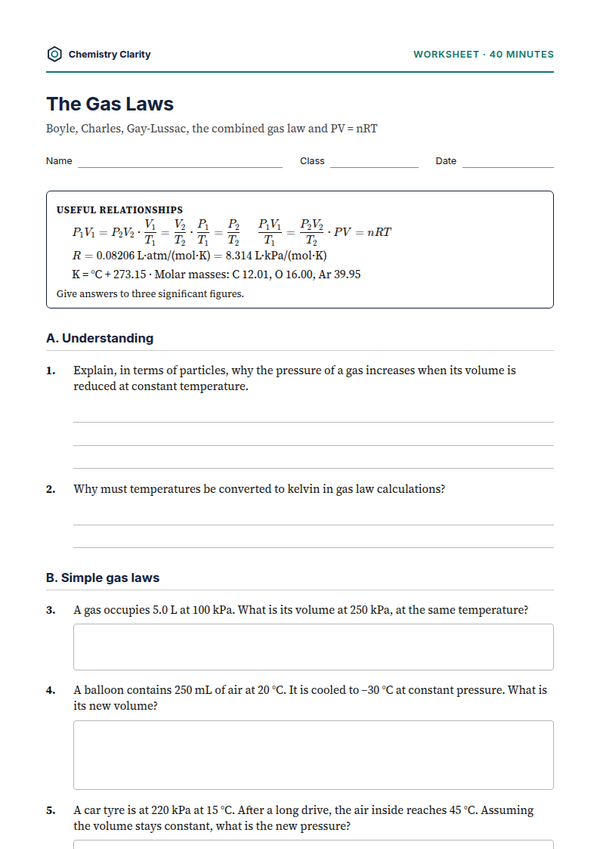 Preview of the first page of Gas Laws Worksheet
