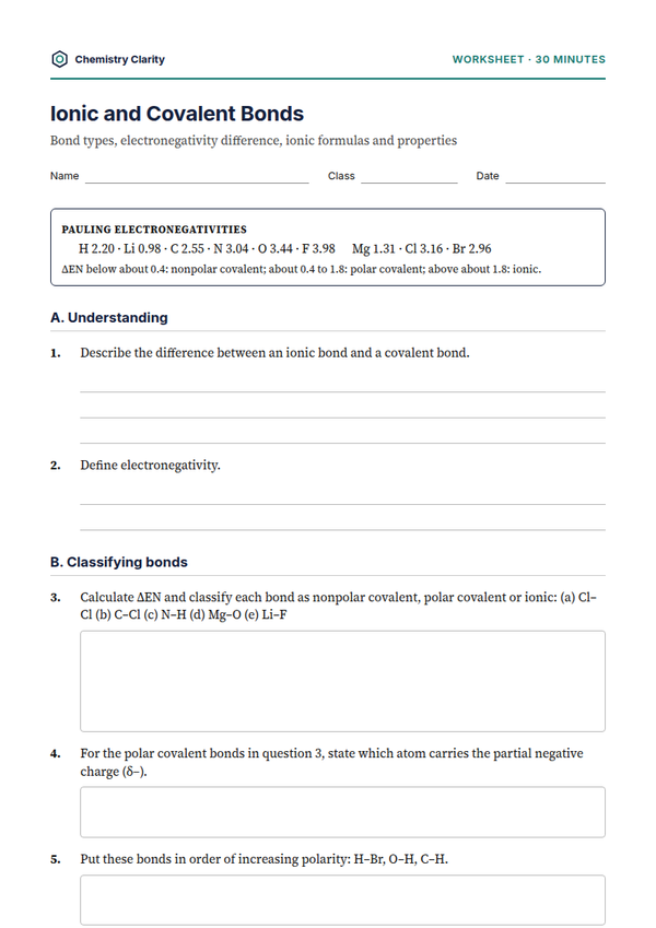 Preview of the first page of Ionic and Covalent Bonds Worksheet