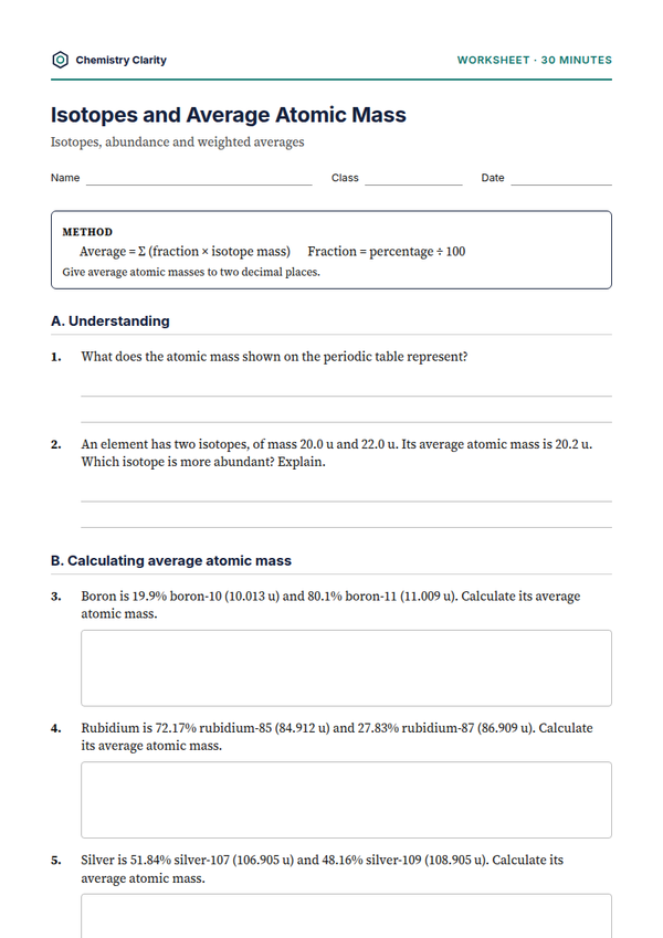Preview of the first page of Isotopes and Atomic Mass Worksheet