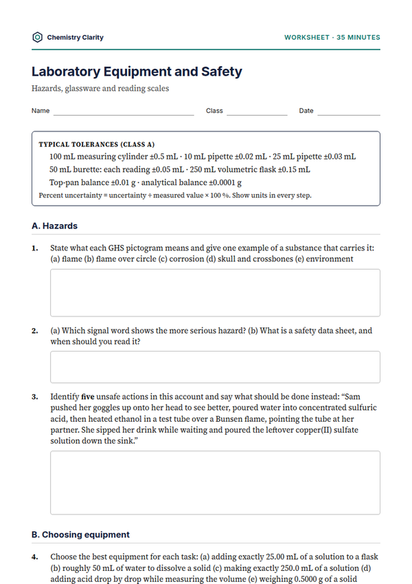Preview of the first page of Laboratory Equipment and Safety Worksheet