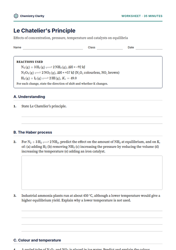 Preview of the first page of Le Chatelier's Principle Worksheet