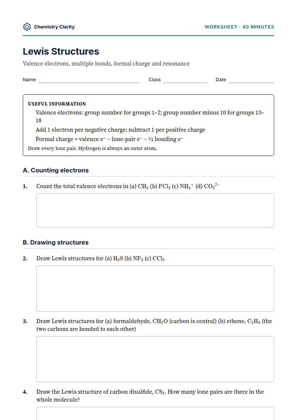 Preview of the first page of Lewis Structures Worksheet