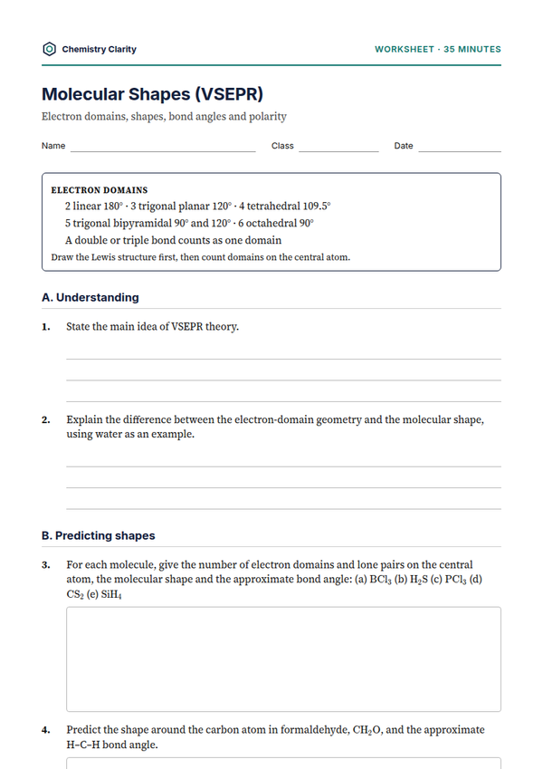Preview of the first page of Molecular Shapes (VSEPR) Worksheet