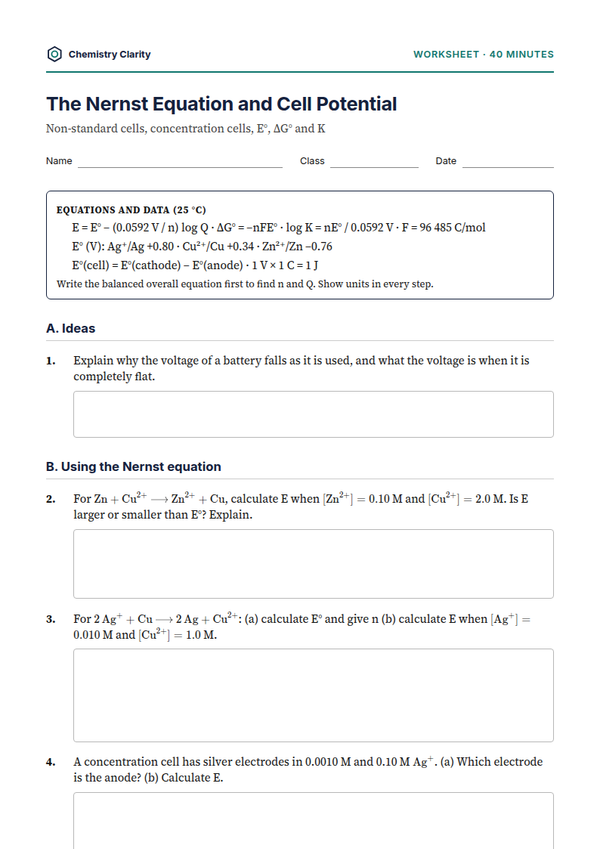 Preview of the first page of The Nernst Equation Worksheet