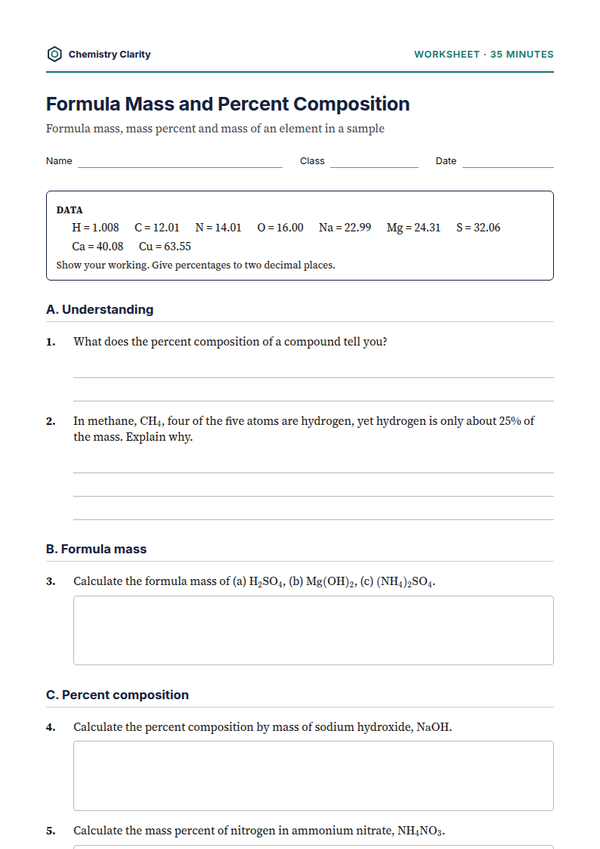 Preview of the first page of Percent Composition Worksheet