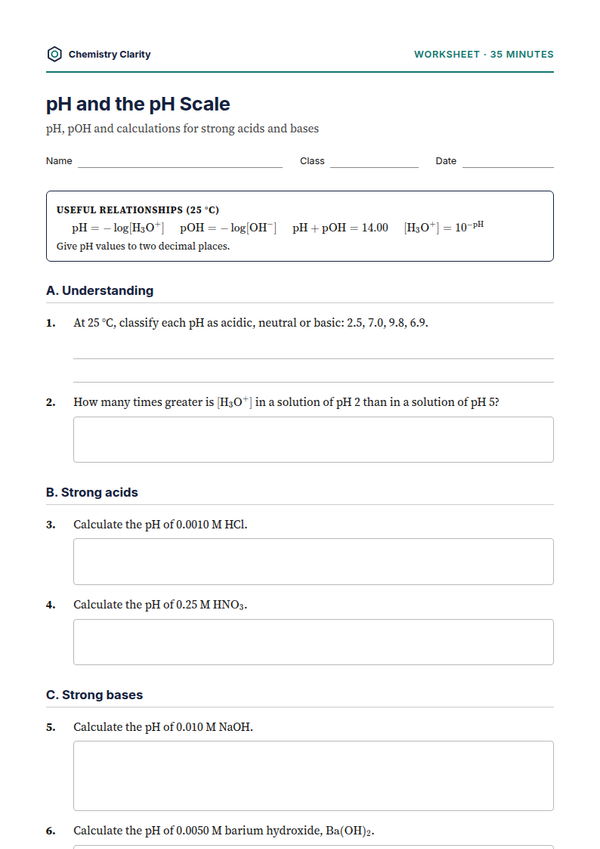 Preview of the first page of pH Worksheet