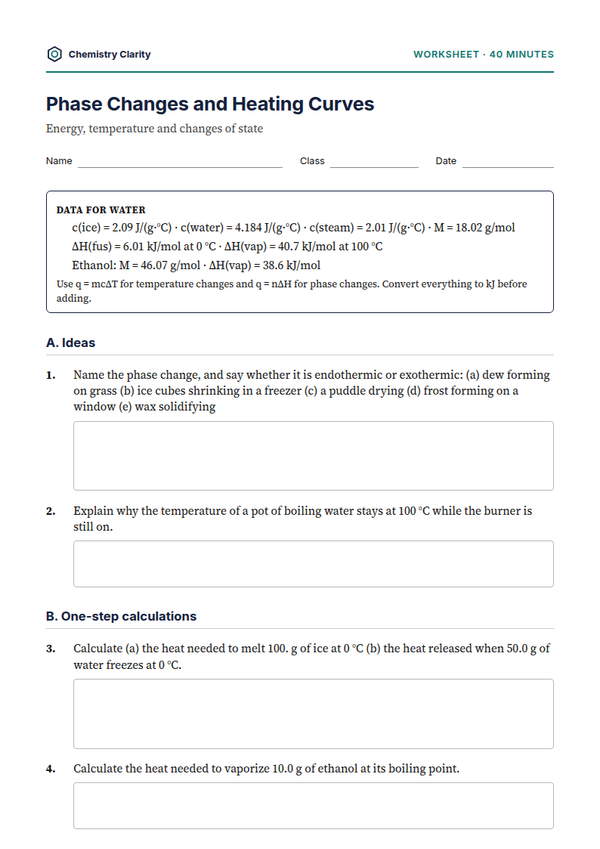 Preview of the first page of Phase Changes and Heating Curves Worksheet