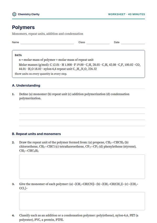 Preview of the first page of Polymers Worksheet