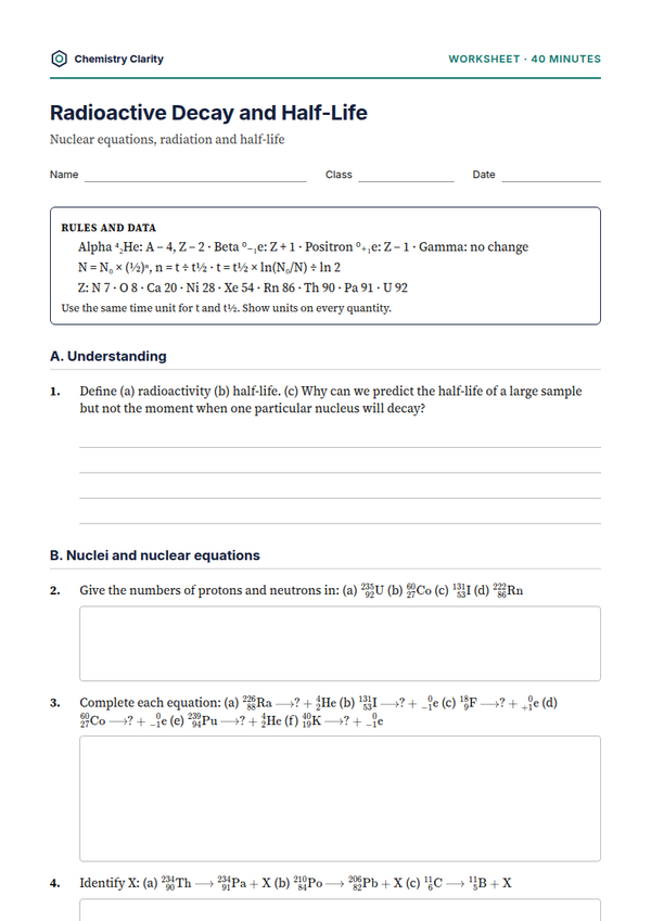 Preview of the first page of Radioactive Decay and Half-Life Worksheet