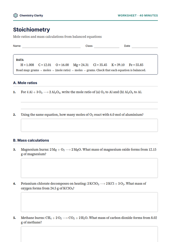 Preview of the first page of Stoichiometry Worksheet