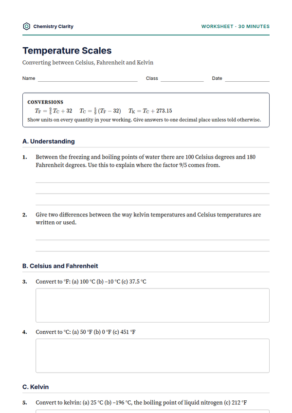 Preview of the first page of Temperature Scales Worksheet