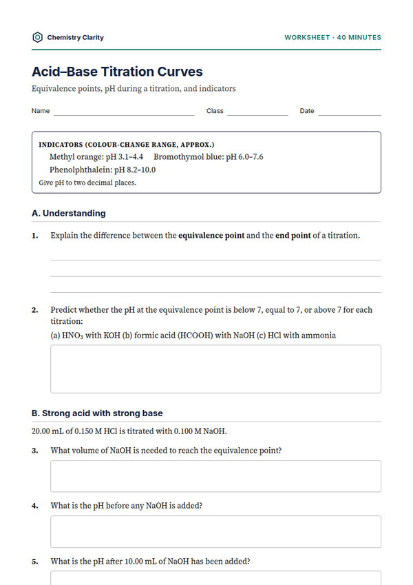 Preview of the first page of Titration Curves Worksheet