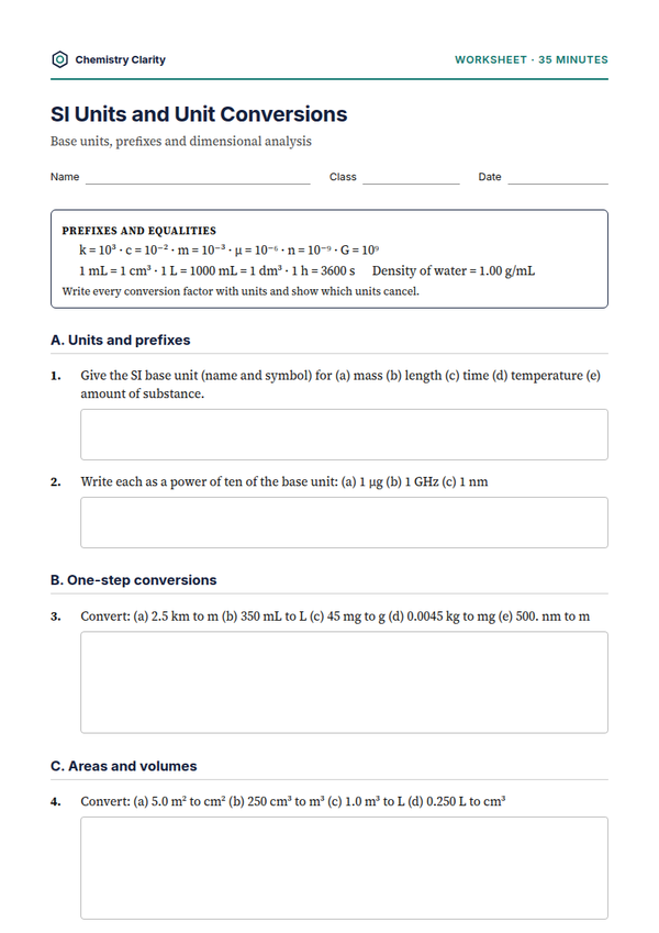 Preview of the first page of SI Units and Unit Conversions Worksheet
